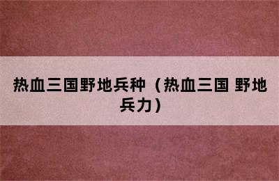 热血三国野地兵种（热血三国 野地兵力）